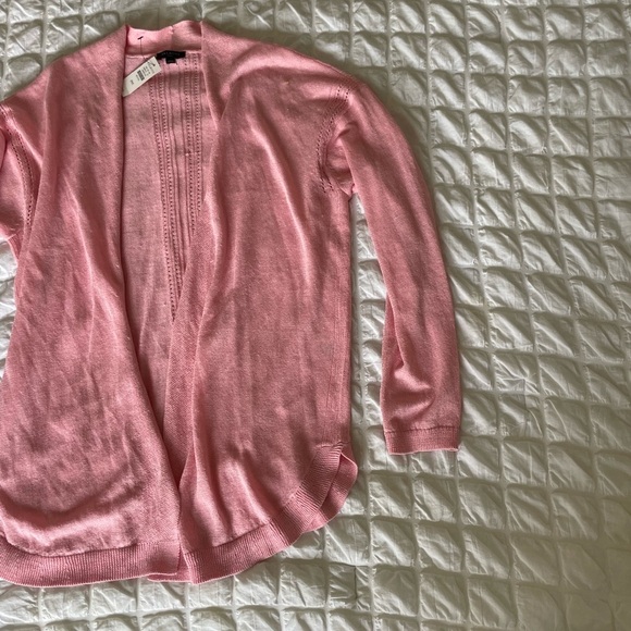 Talbots Linen blend Pink Cardigan Sweater Open Front Long Length - Picture 3 of 10